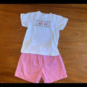 Vive la Féte White Shirt with Smocked Detailing & Pink and White Checked Shorts